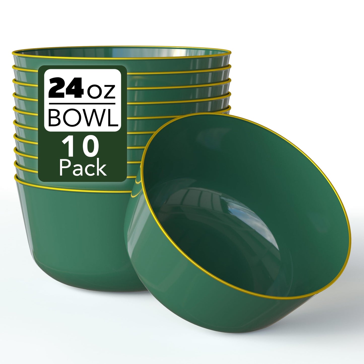 Trendables 24 oz Plastic Bowls Set - Fancy Serving Bowls - Perfect for Ice Cream, Salad, Candy - Disposable (1, Green Gold Rimmed)