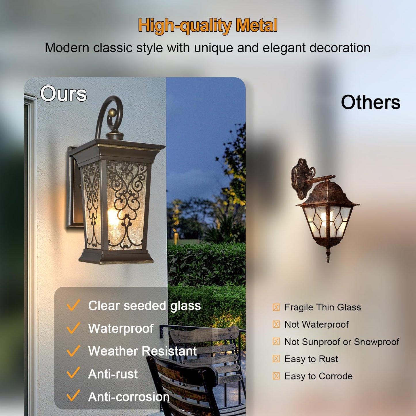 ALVIME Outdoor Wall Lights Fixture, 14" H Exterior Patio Wall Lanterns, Waterproof Porch Sconce, Outside Lights for Entryway, House, Front Door, Backyard, Garage, E26 Base&Clear Seeded Glass