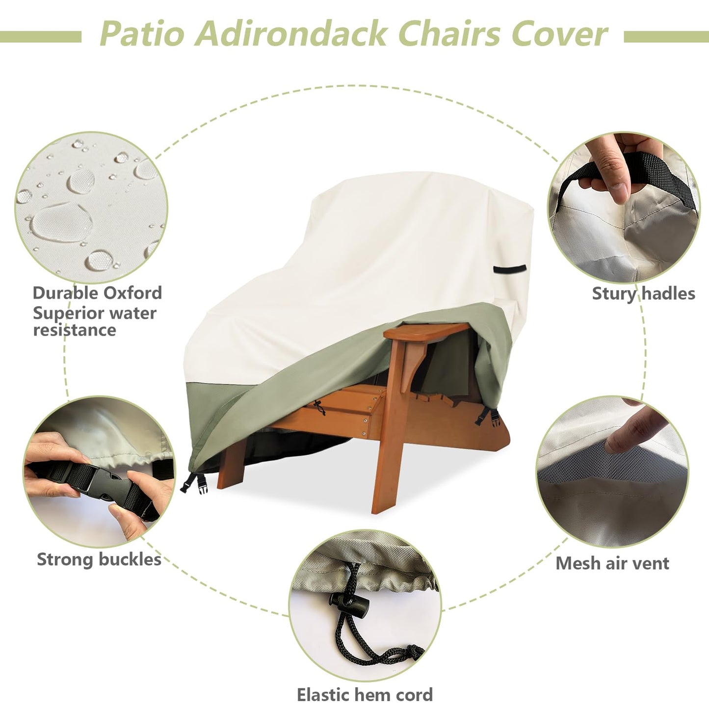 Patio Adirondack Chair Cover 37 W x 40 D x 36 H inches,600D Heavy Duty Waterproof Outdoor Chair Covers,Patio Furniture Covers for Adirondack Chair,Beige