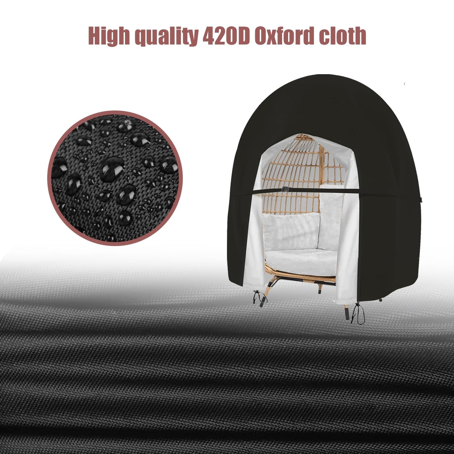 KCCLPRE Double Egg Chair Cover Waterproof Patio Hanging Extra Large Zipper Heavy Duty Swing Outdoor Wicker Furniture Person Egg Chair Covers Windproof Anti-UV Dustproof 91x80 Inch Black