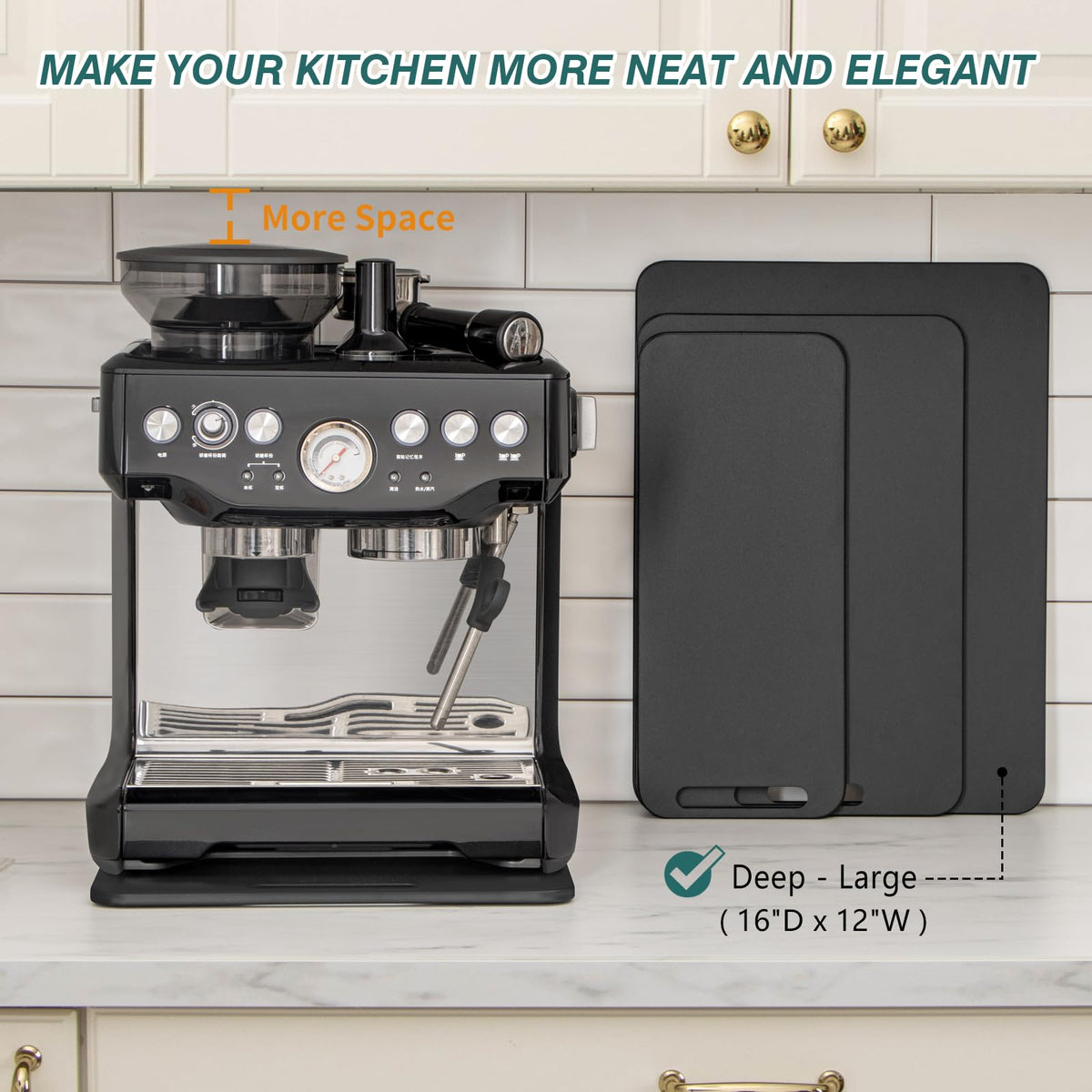 ANBOXIT Metal Appliance Slider, Sliding Tray for Coffee Maker,360° Effortless Movement,Small Appliance Rolling Tray for Counter, Coffee Pot Slider, Deep - Large (16"D x 12"W)