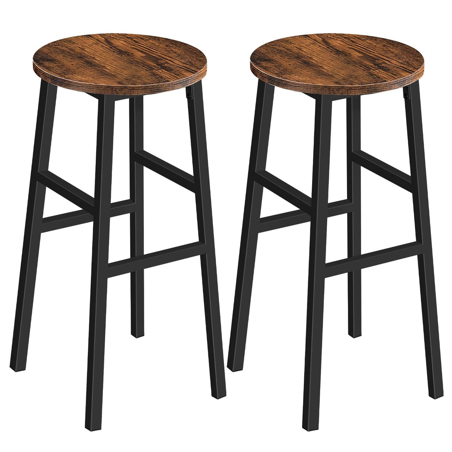 MAHANCRIS 71 cm Bar Stools, Set of 2 Round Bar Chairs with Footrest, Tall Counter Bar Stools, Kitchen Breakfast Bar Stools, Easy Assembly, for Dining Room, Kitchen, Rustic Brown BAHR02701