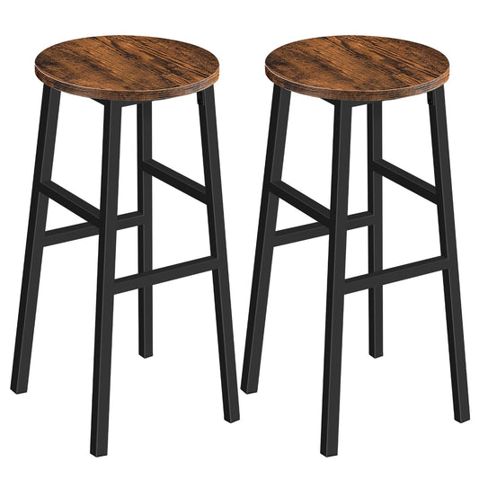 MAHANCRIS 71 cm Bar Stools, Set of 2 Round Bar Chairs with Footrest, Tall Counter Bar Stools, Kitchen Breakfast Bar Stools, Easy Assembly, for Dining Room, Kitchen, Rustic Brown BAHR02701