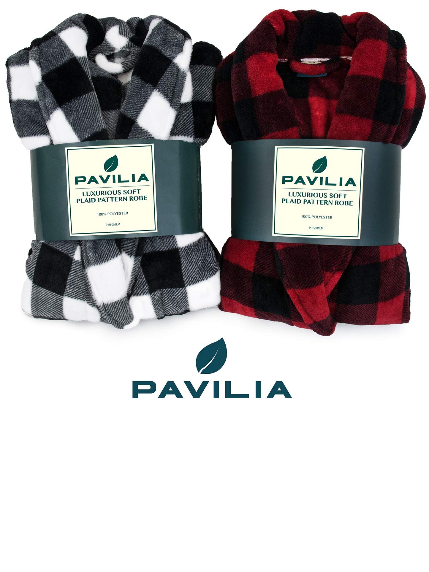 PAVILIA Mens Soft Robe | Warm Fleece Robes for Men, Soft Spa Bathrobe with Shawl Collar and Pockets, Plaid Red, Large-X-Large