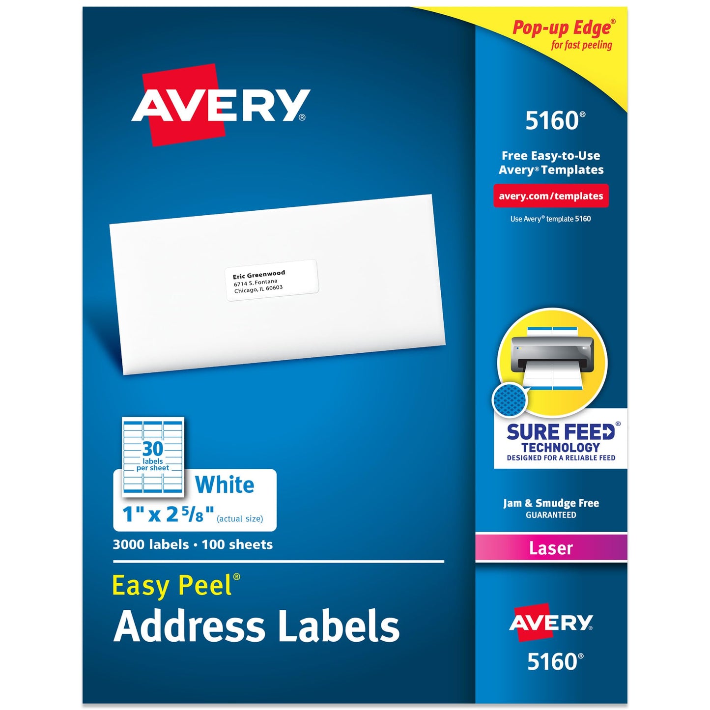 White Easy Peel Address Labels with Sure Feed, Laser,