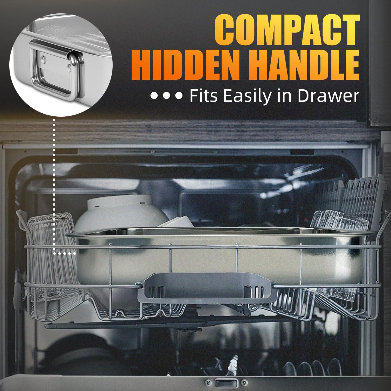 Stainless Steel Roasting Pan High Sided Easy to Clean Induction Roast Tray for Chicken