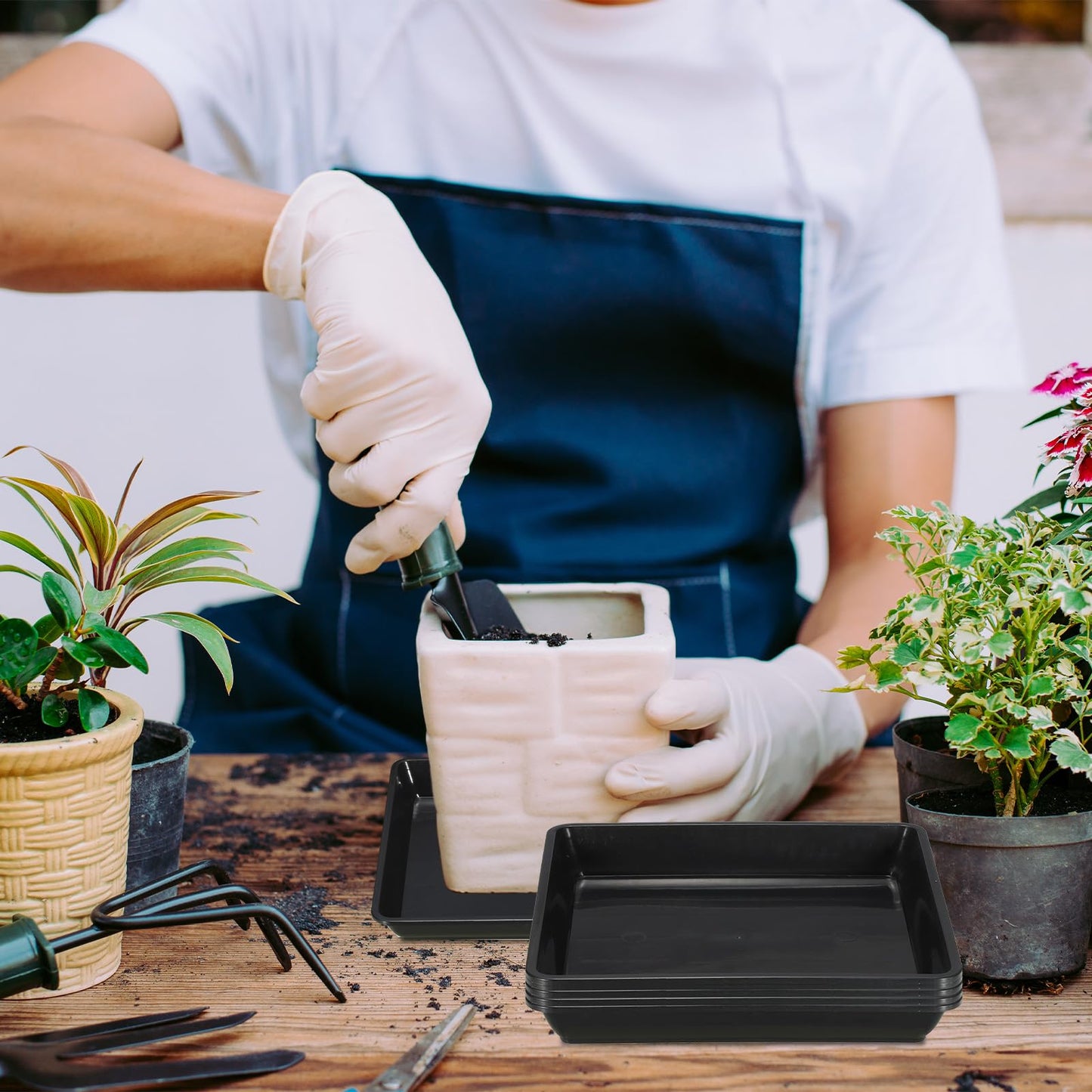 PATIKIL Plant Saucers 9 Inch, 10 Pack Square Plastic Flower Pot Thicker Plants Drip Trays for Indoor Outdoor Garden Potted, Black