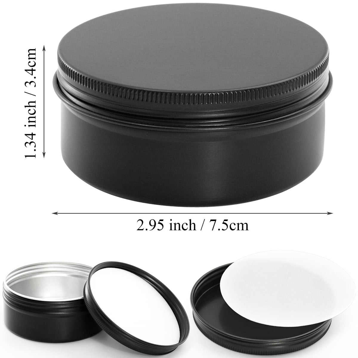 Foraineam 48 Pack 4 oz Metal Round Tins with Screw Lid, Black Aluminium Empty Candle Tins Storage Tin Jars, Cosmetic Sample Containers Travel Tin Cans for Salve, Cream, Spices or Candles