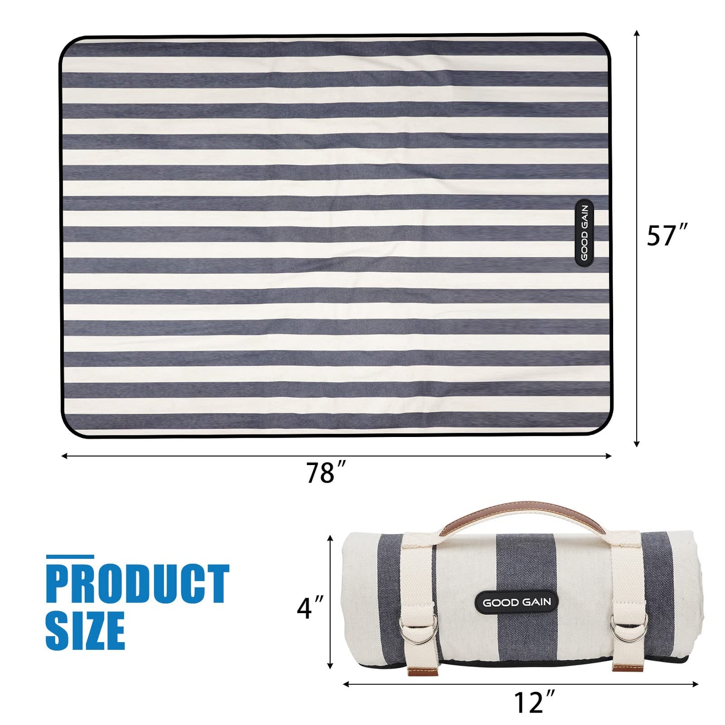 Good Gain Picnic Blanket Waterproof, Beach Blanket Portable with Carry Strap Outdoor Camping Party, Large Foldable Sand Proof for Wet Grass Hiking or Kids Playground Picnic Mat…