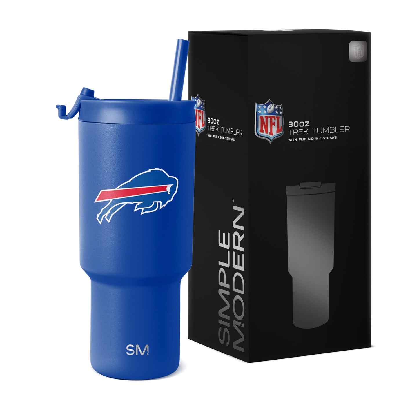 Simple Modern Officially Licensed NFL Buffalo Bills 30 oz Tumbler with Flip Lid and Straws | Insulated Cup Stainless Steel | Gifts for Men Women | Trek Collection | Buffalo Bills