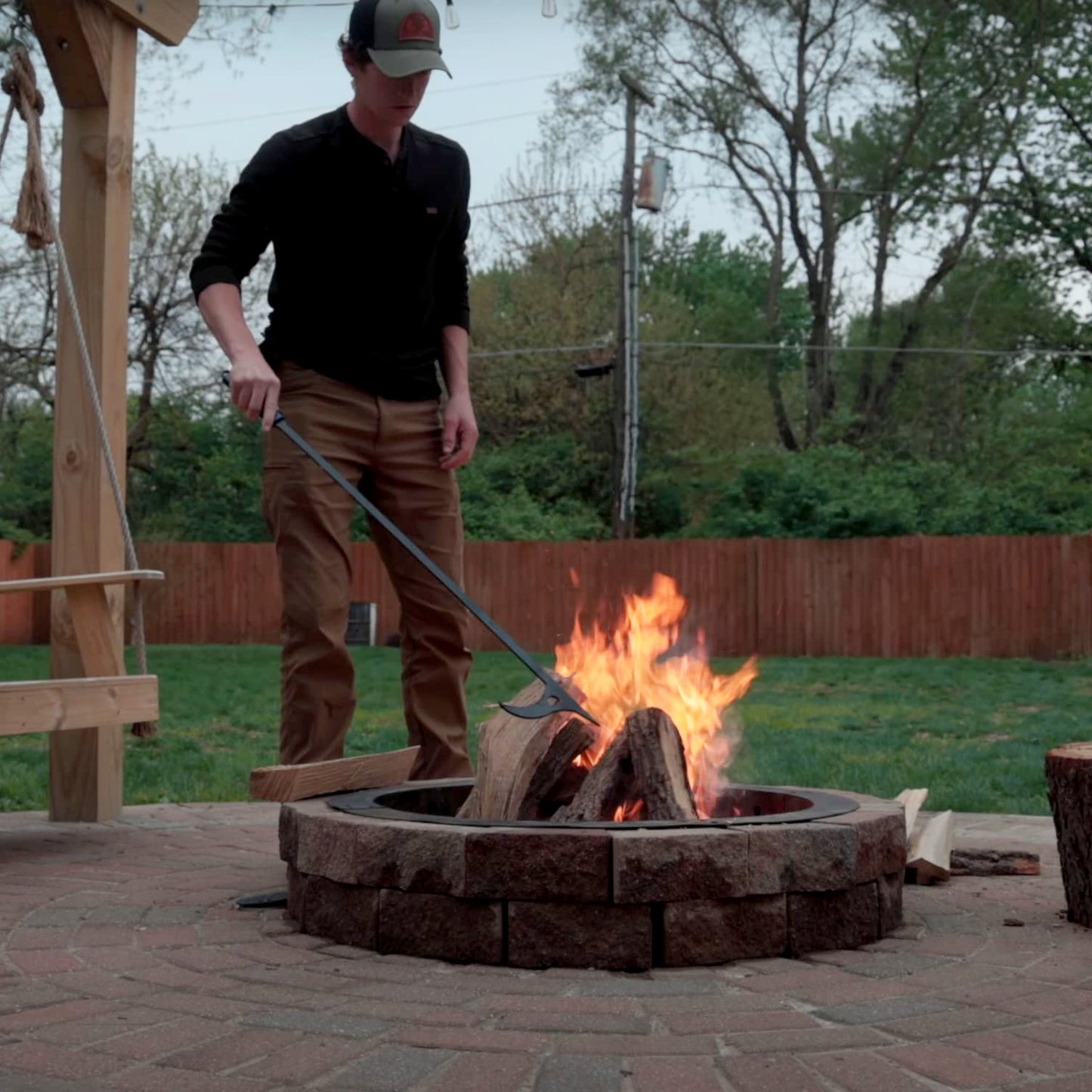 40" Fire Log Tongs Firewood Grabber and Fire Poker Set,Large Fire Pit Tool Outdoor/Indoor Bonfire Campfire Backyard Deck Camping Log Grabber Rustproof Safely Moves Firewood