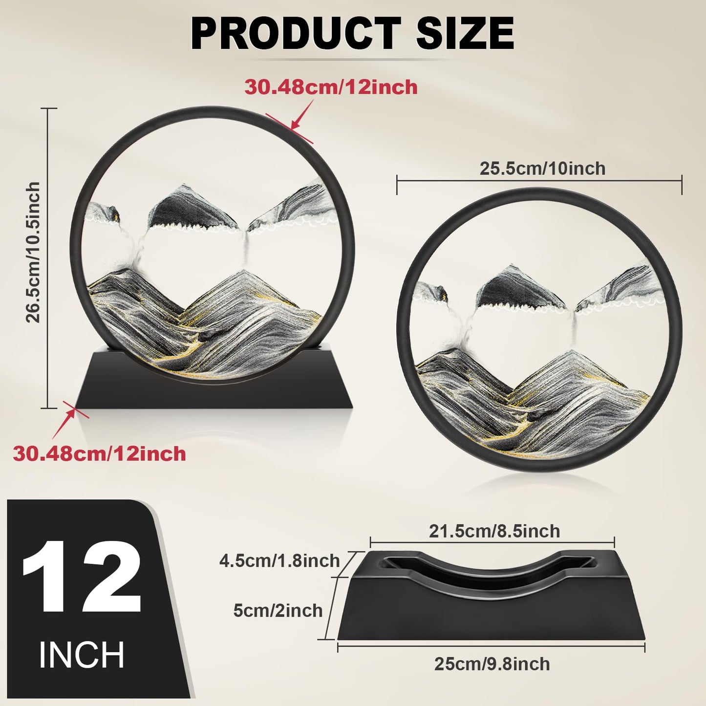 Wai Danie Moving Sand Art Picture 3D Hourglass Deep Sea Sandscape Liquid Motion Display Painting Flowing Sand Frame Relaxing Desktop Home Office Work Decor (Black, 12 Inches)