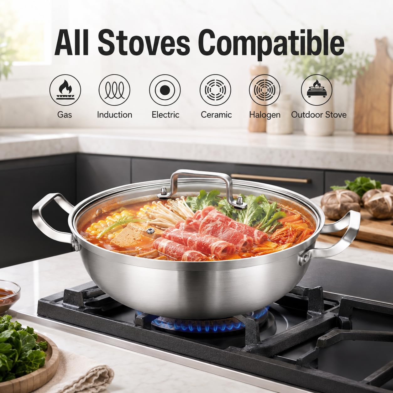 DELARLO Tri-Ply Stainless Steel 12 inch Everyday Pan with Glass Lid, Deep Saute Pan, Kitchen Everything Pan, High Side Chef's Pans, Induction Cooking Pot, Dishwasher Safe, 4QT Stock Pot Up to 600℉