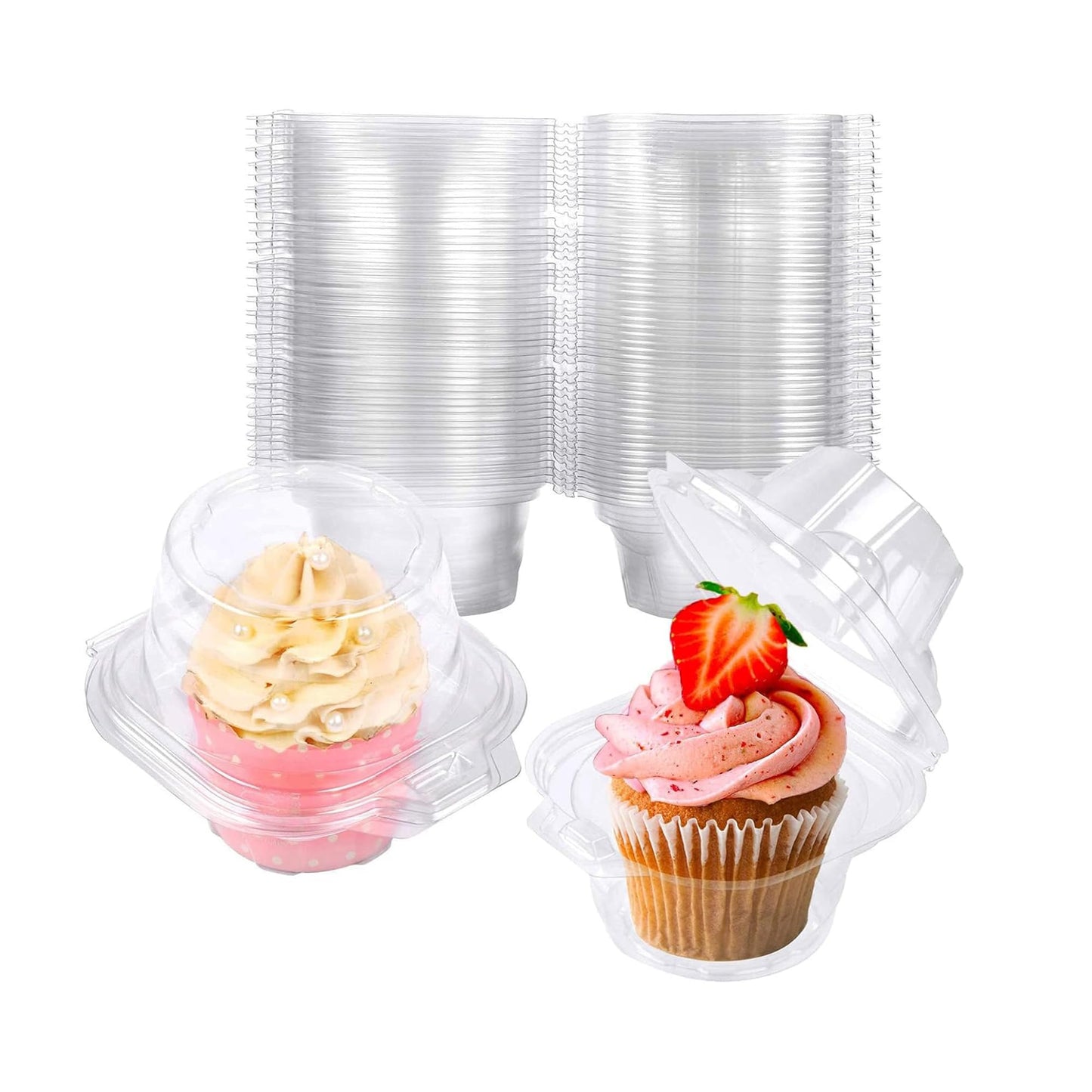 NPLUX 100 Pack Individual Cupcake Containers Plastic Cupcake Boxes Cupcake Holders Stackable Deep Dome Cupcake Carrier