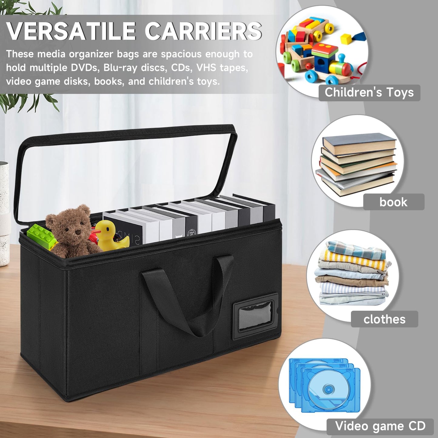 6 Pack-DVD Storage Boxes, PVC Clear Lid, DVD Case Holder Organizer with Index Labels-15.4"x 5.5"x 7.9" DVDs Storage Holder Bags for DVDs, CDs, Video Games, Books, Each Hold up to 25 DVDs Jewel Cases