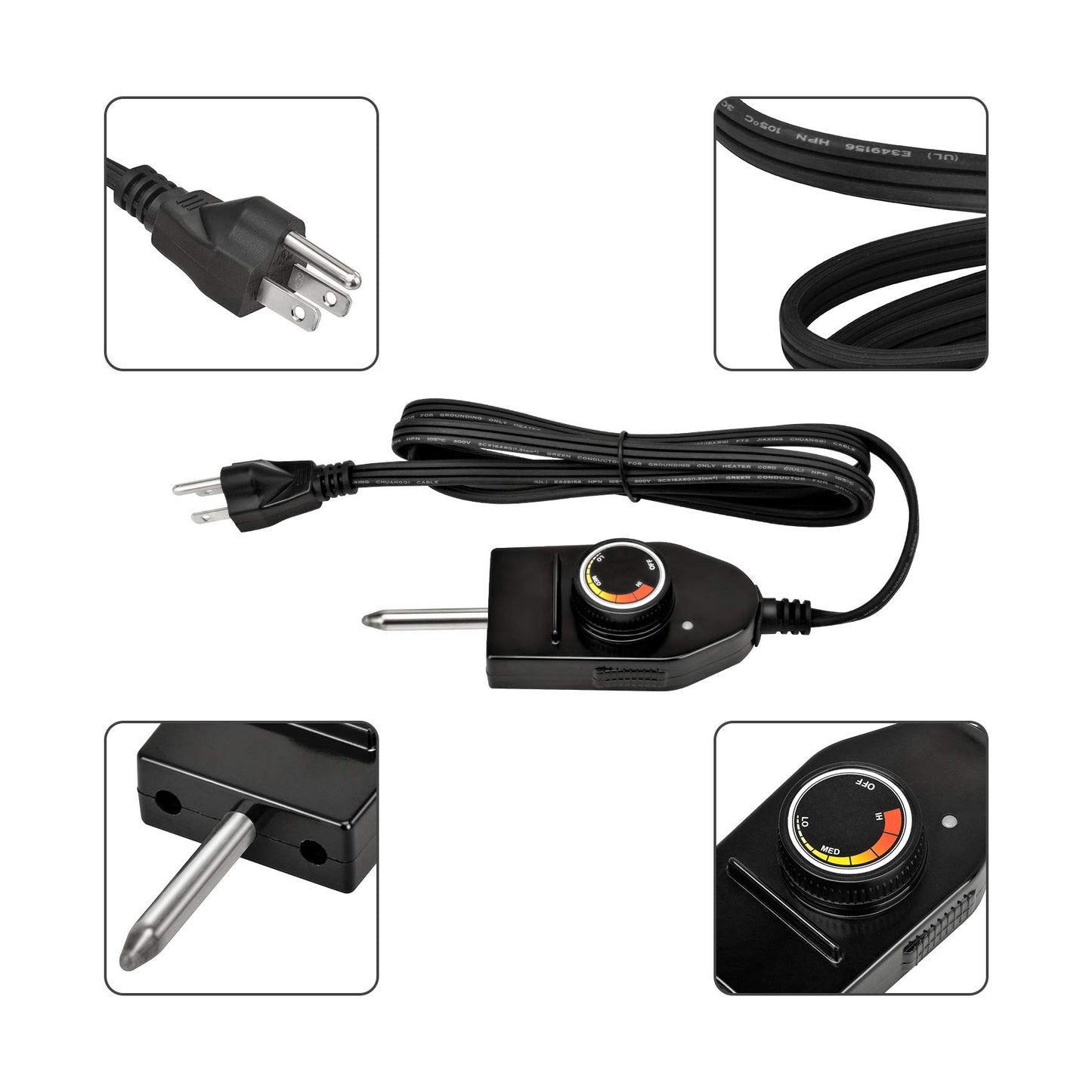 Stanbroil Replacement Part Electric Smoker and Grill Heating Element with Adjustable Thermostat Cord Controller for Most Smokers and Grills, 1500W