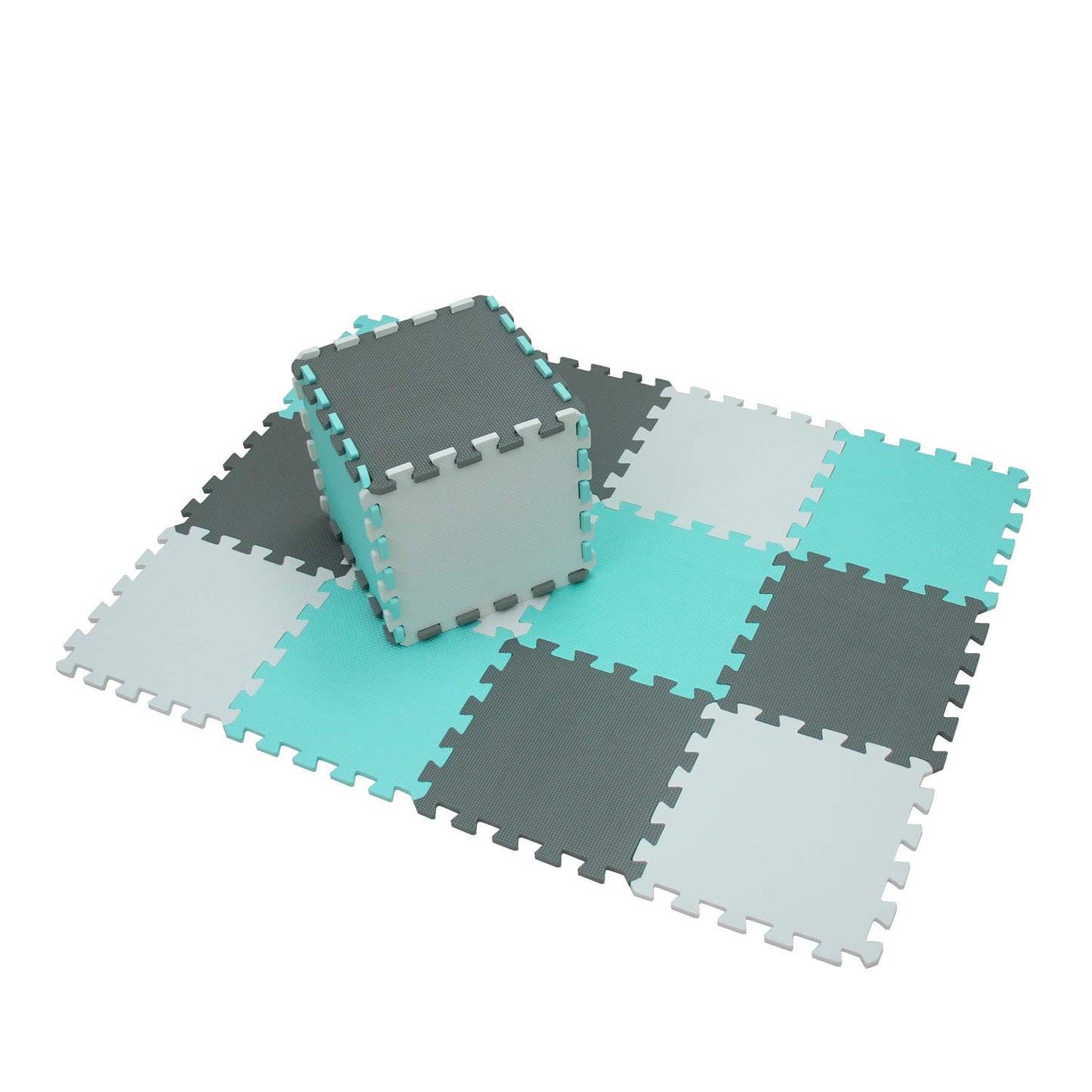 meiqicool Baby Play Mat with EVA Foam Interlocking Puzzle Solid Foam Play Mat for Baby- 18 Tiles Puzzle Floor Play Mat with Shapes & Colors 11.8"x 11.8"