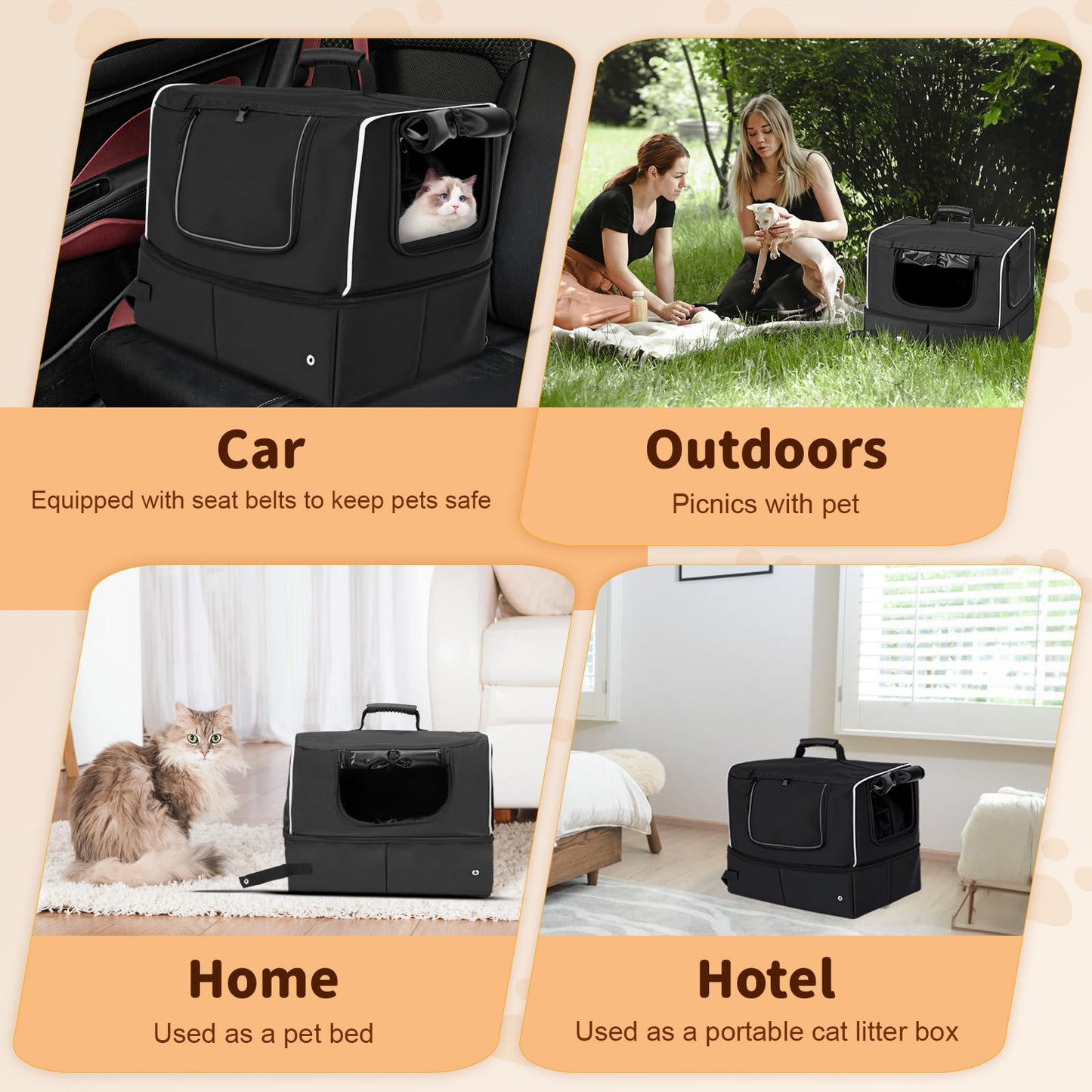NOVOLAB Cat Enclosed Travel Litter Box Kit with Lid Odorless Dustless, Lightweight Cat Portable Foldable Litter Box for Indoor and Car