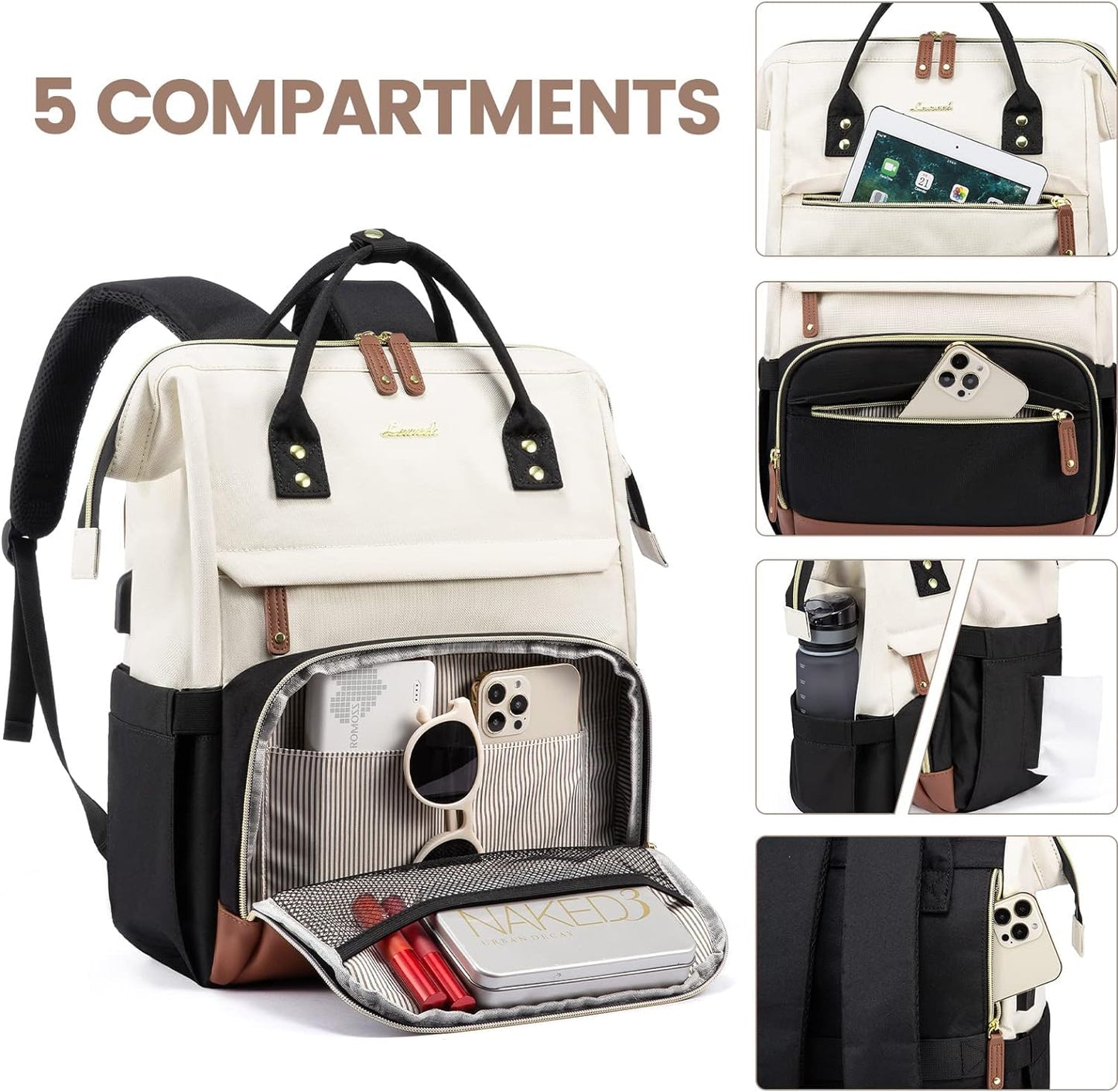 LOVEVOOK Laptop Backpack for Women, 15.6 Inch Work Business Backpacks Purse with USB Port, Large Capacity Nurse Bag College Bookbag for School, Waterproof Casual Daypack for Travel