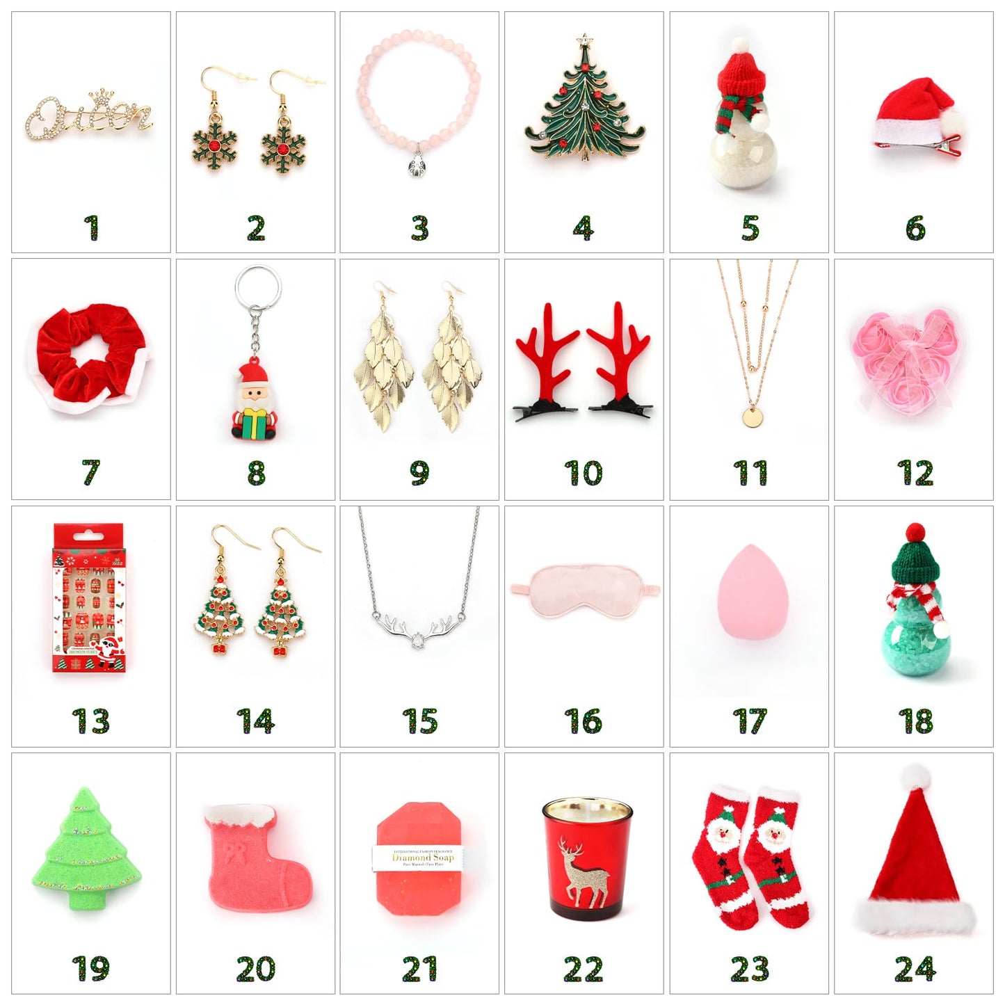 Christmas Advent Calendar 2024 For Adult Women, Christmas 24 Pieces Beauty Fashion and Jewelry Bath Sets Countdown Gifts, Christmas Surprise Gift Baskets for Women, Mom, Wife, Sister, Colleague, Adult