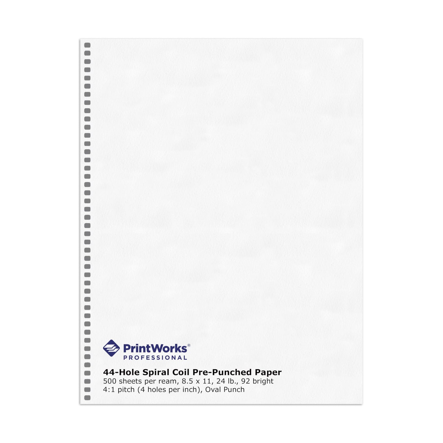PrintWorks Professional Prepunched Paper, 8.5 x 11, 24 lb, 44-Hole Spiral Coil (4:1 Pitch) Binding Paper, 500 Sheets, White (04147)