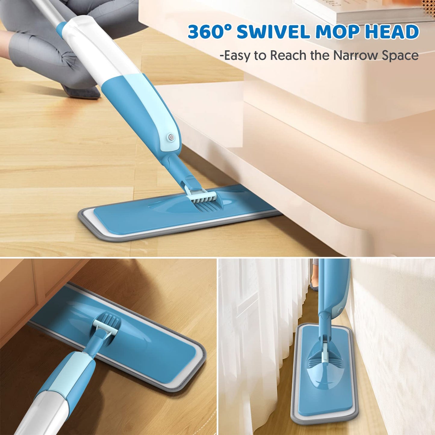 Spray Wet Mops for Hardwood Floor Cleaning - MEXERRIS Microfiber Hardwood Floor Mops with Sprayer 4 Reusable Washable Pads 2 Bottles Commercial Home Use for Laminate Wood Vinyl Tiles