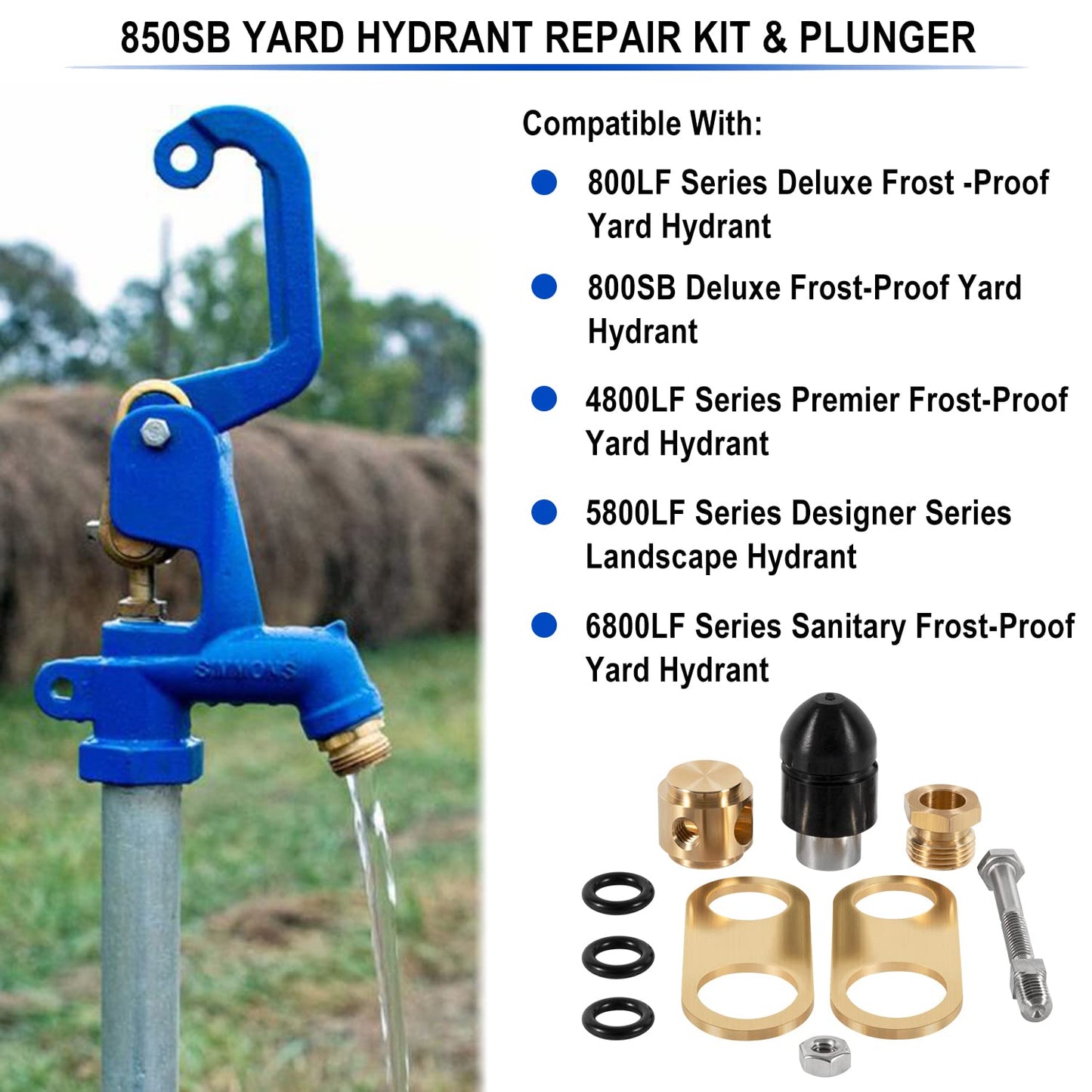 850 Sb Parts Kit Yard Water Hydrant Repair Kits & 8842 Plunger Fit for Simmons 800LF 800SB 4800LF 5800LF 6800LF Series Frost Proof Landscape Outdoor Yard Hydrant, Replace for Part No. 850SB