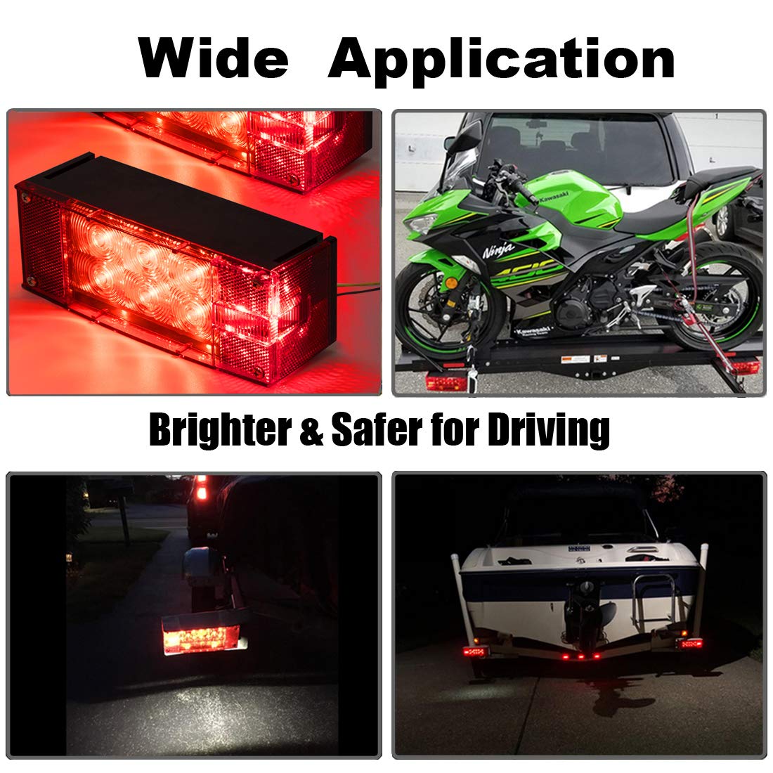 CZC AUTO 12V LED Low Profile Submersible Rectangular Trailer Light Kit Tail Stop Turn Running Lights for Boat Trailer Truck
