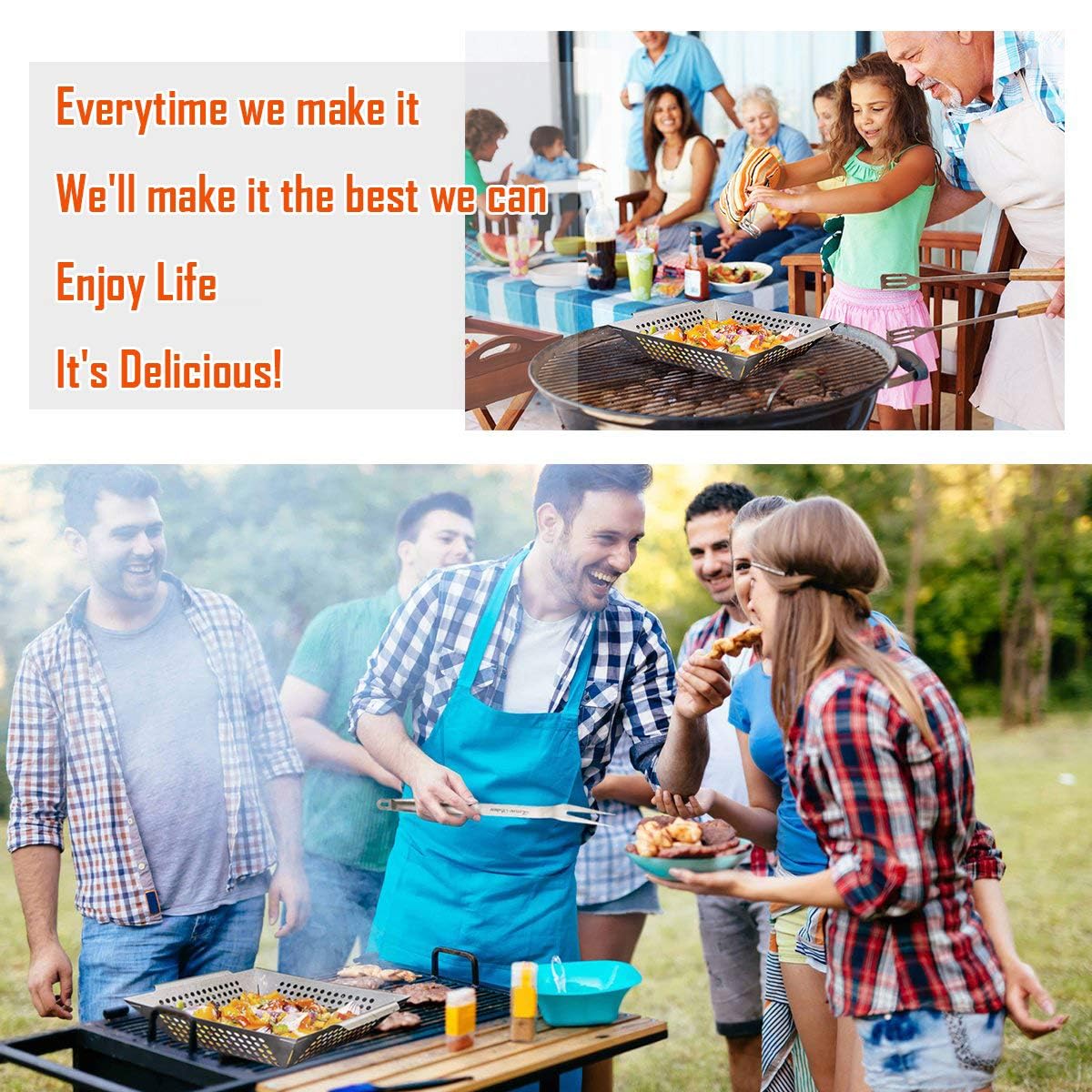 3 Pack Grill Basket Set - Grill Baskets for Outdoor Grill, Heavy Duty Stainless Steel Vegetable Grill Basket, Grilling Basket for Veggie & Kabob, 5-Star Grilling Accessories for All Grills & Smokers