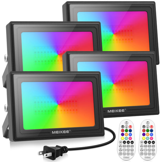 MEIKEE 35W RGB Flood Lights Outdoor, 350W Equivalent RGB Color Changing LED Flood Lights, IP66 Waterproof Outdoor Christmas Halloween Decorative Lights, Dimmable Wall Light for Party Stage (4 Pack)