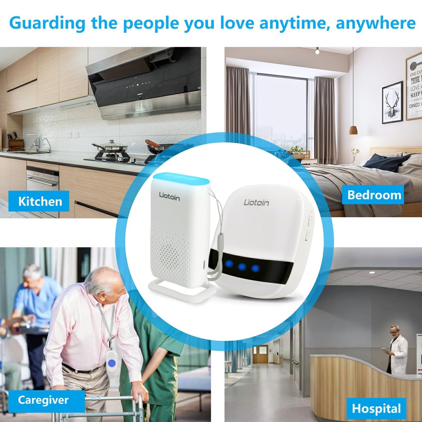 LIOTOIN Wireless Caregiver Pager Call Button Call Bell for Elderly/Patients at Home Panic Button for Seniors System 2 Waterproof Transmitters 1 Portable Receiver 2 plugin Receiver…