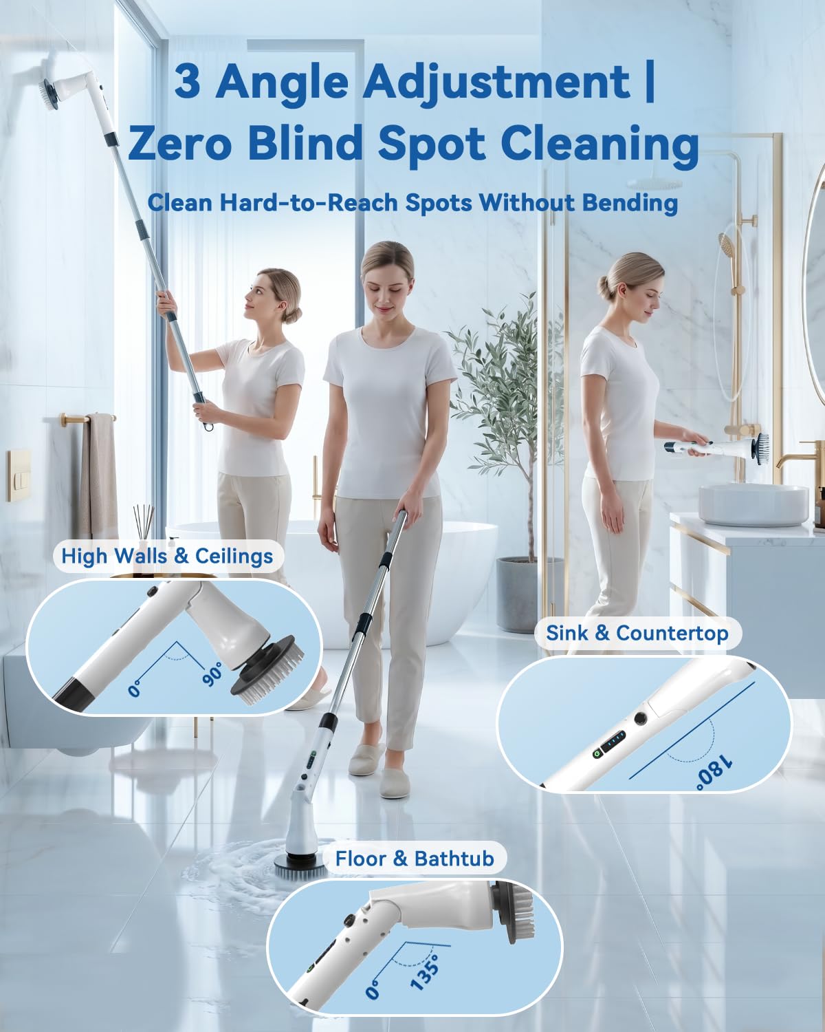 Electric Spin Scrubber, Hillyfe Power Shower Cleaning Brush with 8 Replaceable Brush Heads, IPX7 Waterproof, 2 Speeds (300/400 RPM) Electric Scrubber with Wall Mount Hook for Bathtub, Floor