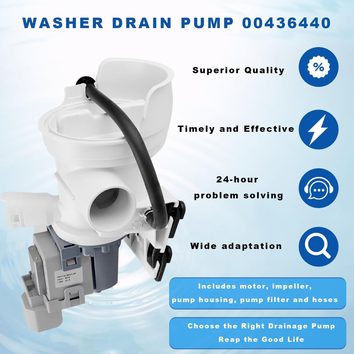 00436440 Washer Drain Pump compatible with Bosch Washer Machine WFMB WFVC WFMC Replacement Parts LP6440 AP3764202 703146 674704 PS3464593 PS8714879 Drain Pump Motor