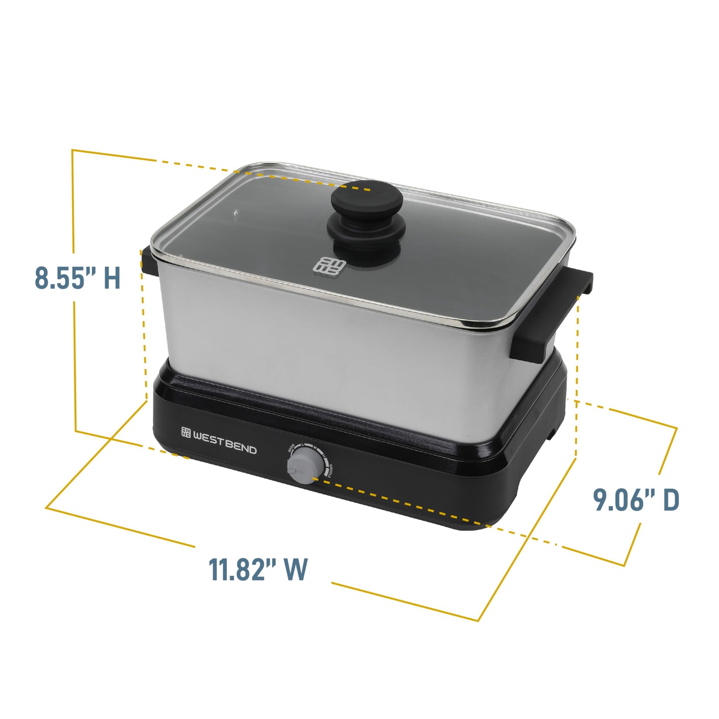West Bend 87905 Large Capacity Non-Stick Versatility Slow Cooker with 5 Temperature Control Settings Dishwasher Safe Includes A Travel Lid & Thermal Carrying Case, 5-Quart, Silver
