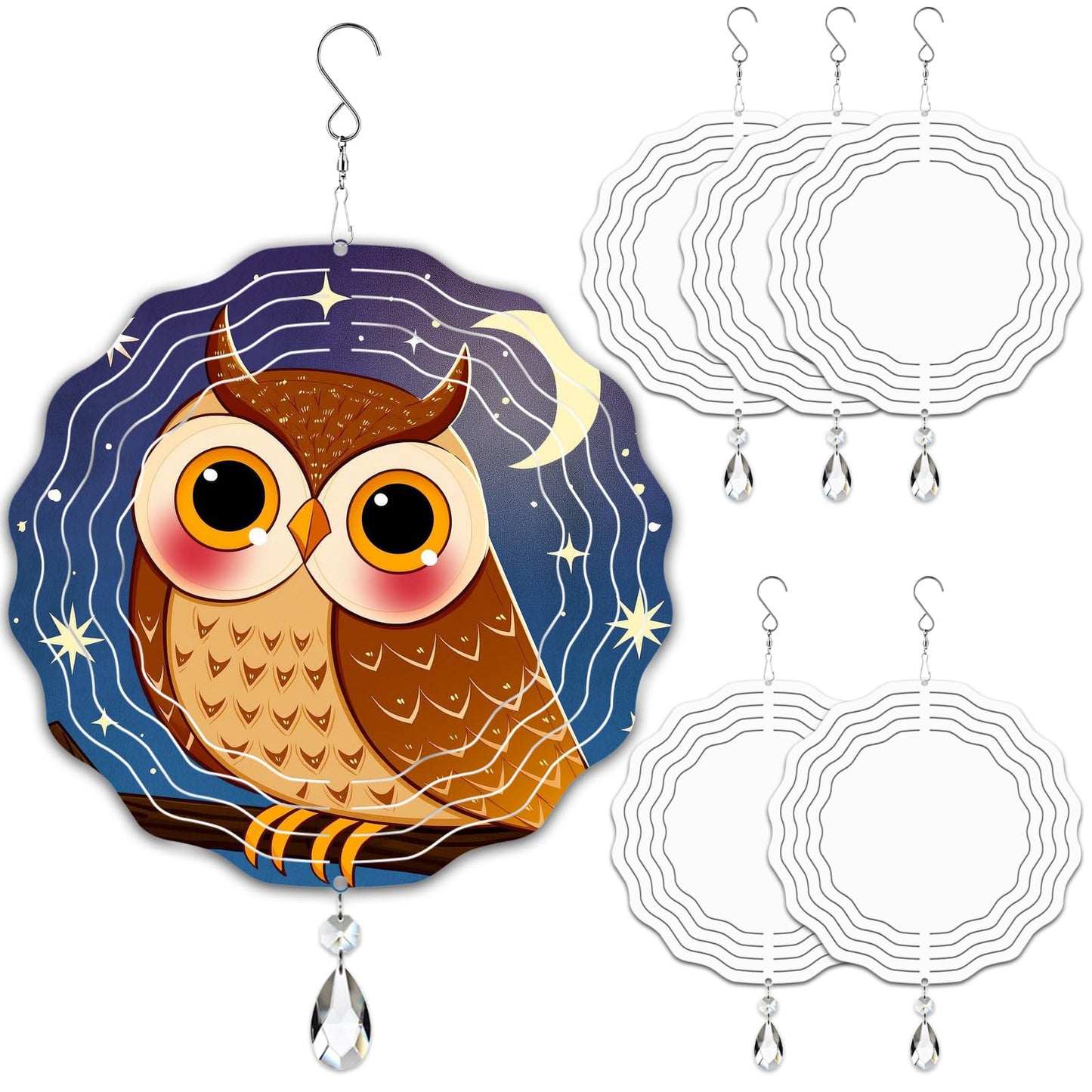 WindMage 6 Pack 8inch Sublimation Wind Spinner Blanks 3D Aluminum Metal Wind Sculpture Kinetic Spinners for Yard and Garden Indoor Art Ornaments Hanging Decoration (Wave Floral)
