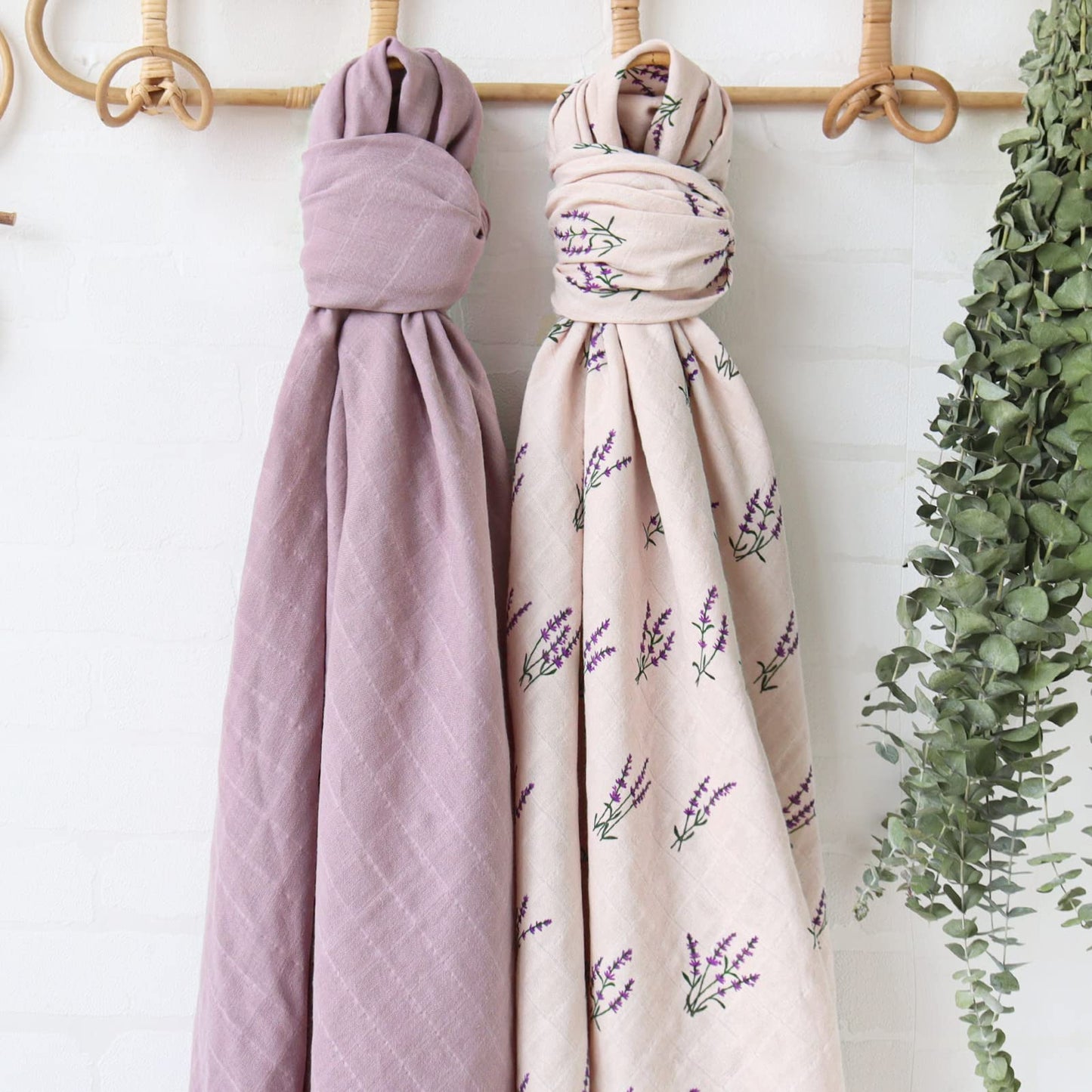 LifeTree Baby Swaddle Blankets, Organic Muslin Swaddle Blankets Boys Girls Swaddling Wrap Receiving Blanket Neutral for Newborn, Organic Cotton, Large 47 x 47 inches, Lavender & Mauve