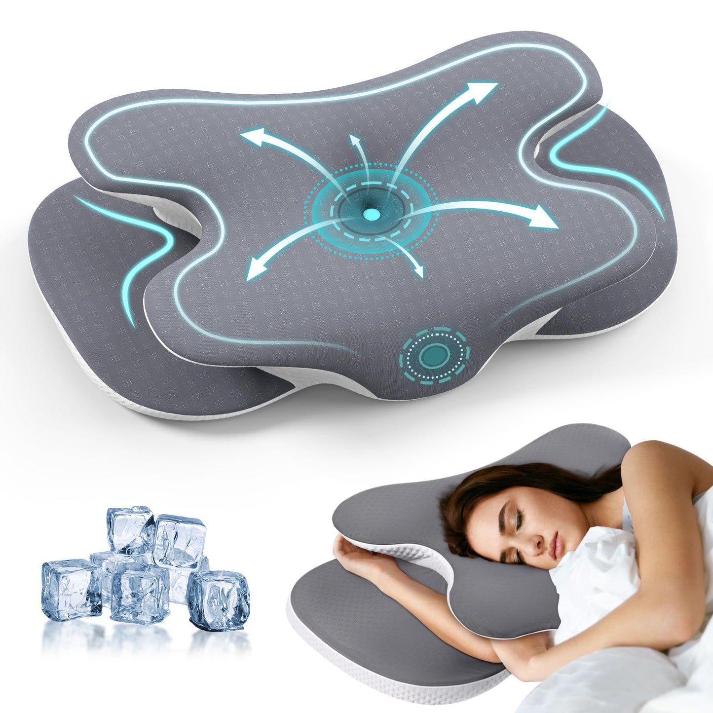 A-Pce Cervical Neck Pillow, Ergonomic Memory Foam Pillows for Neck Pain Relief with Breathable Pillowcase, Adjustable Contour Neck Support Pillow for Side Back Stomach Sleepers, Odorless