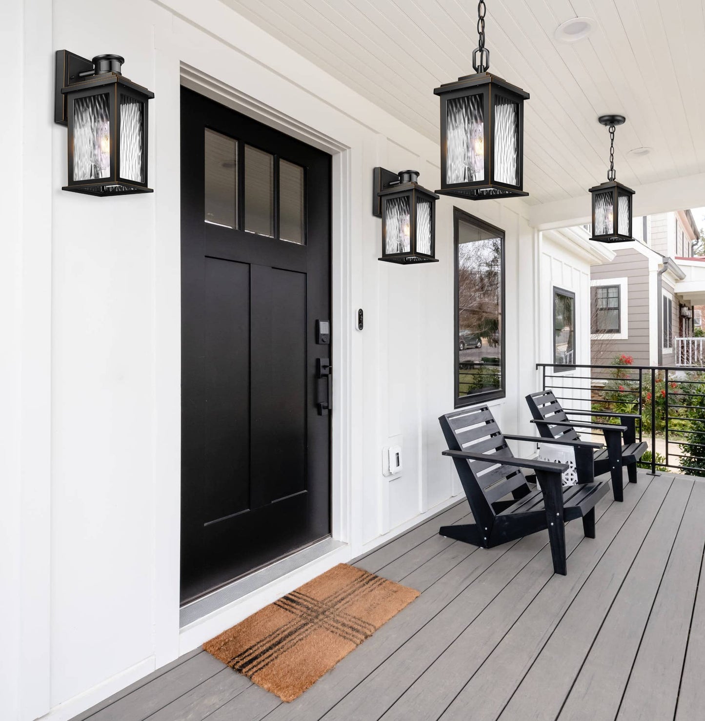 VIANIS Outdoor Pendant Light Fixture, Farmhouse Exterior Hanging Lights with Adjustable Chain, Anti-Rust Aluminum Frame with Temperate Water Glass, Hanging Lantern for Front Door Ceiling Entry Porch