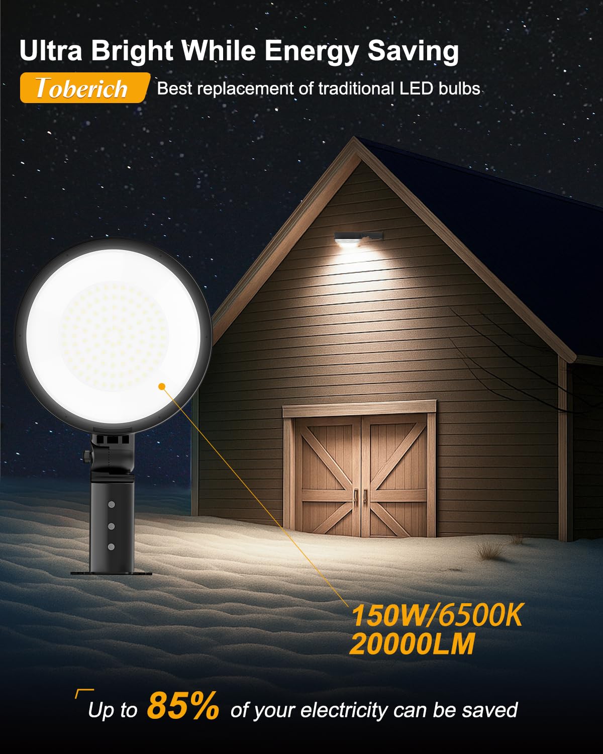 LED Barn Light, 150W 20000LM Dusk to Dawn Outdoor Lighting with Adjustable Angle Upgraded Photocell, 6500k Daylight IP66 Waterproof Street Lights for Yard, Barn, Farmhouse Outdoor Security Lighting