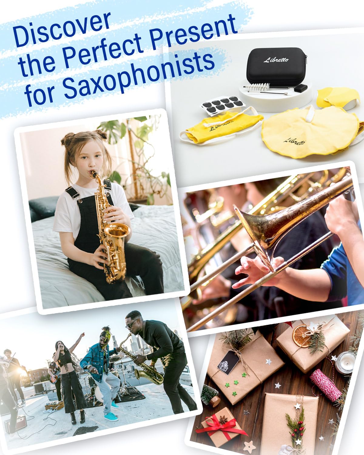 Libretto Alto Saxophone Cleaning Kit with EVA Case, Including 2 Microfiber Cleaning Swabs, 16 Mouthpiece Cushions, Mouthpiece Brush, Dust Brush, Thumb Cushion, 3 Microfiber Pad Dryers.