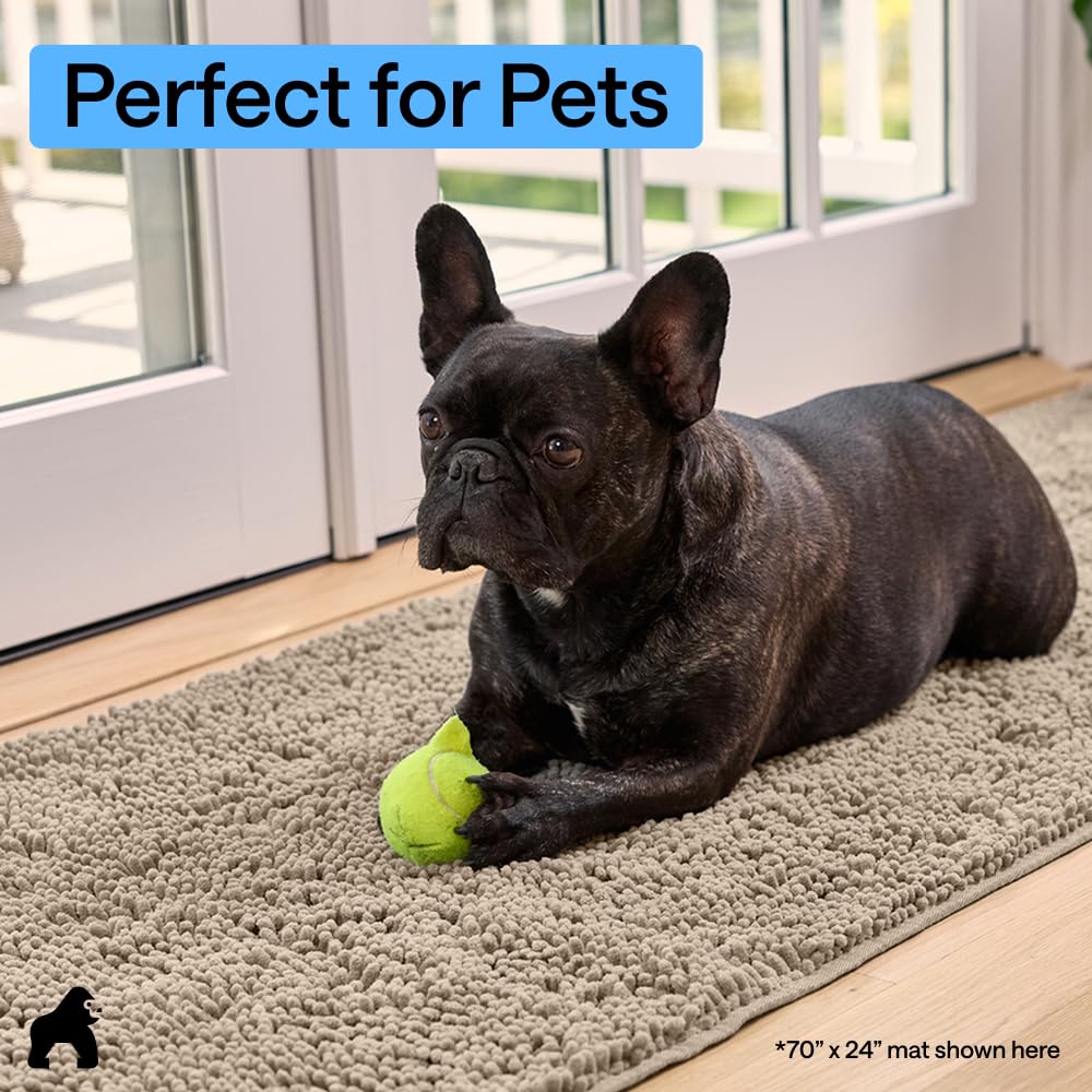 GORILLA GRIP Ultra Absorbent Grippy Doormat for Muddy Dog Paws, 60x36 Machine Washable Soak Stopper Rugs Cleaner Floors, Bed Mat for Dirty Dogs, Indoor Entrance Door Rug Pet Bed Mats Beige