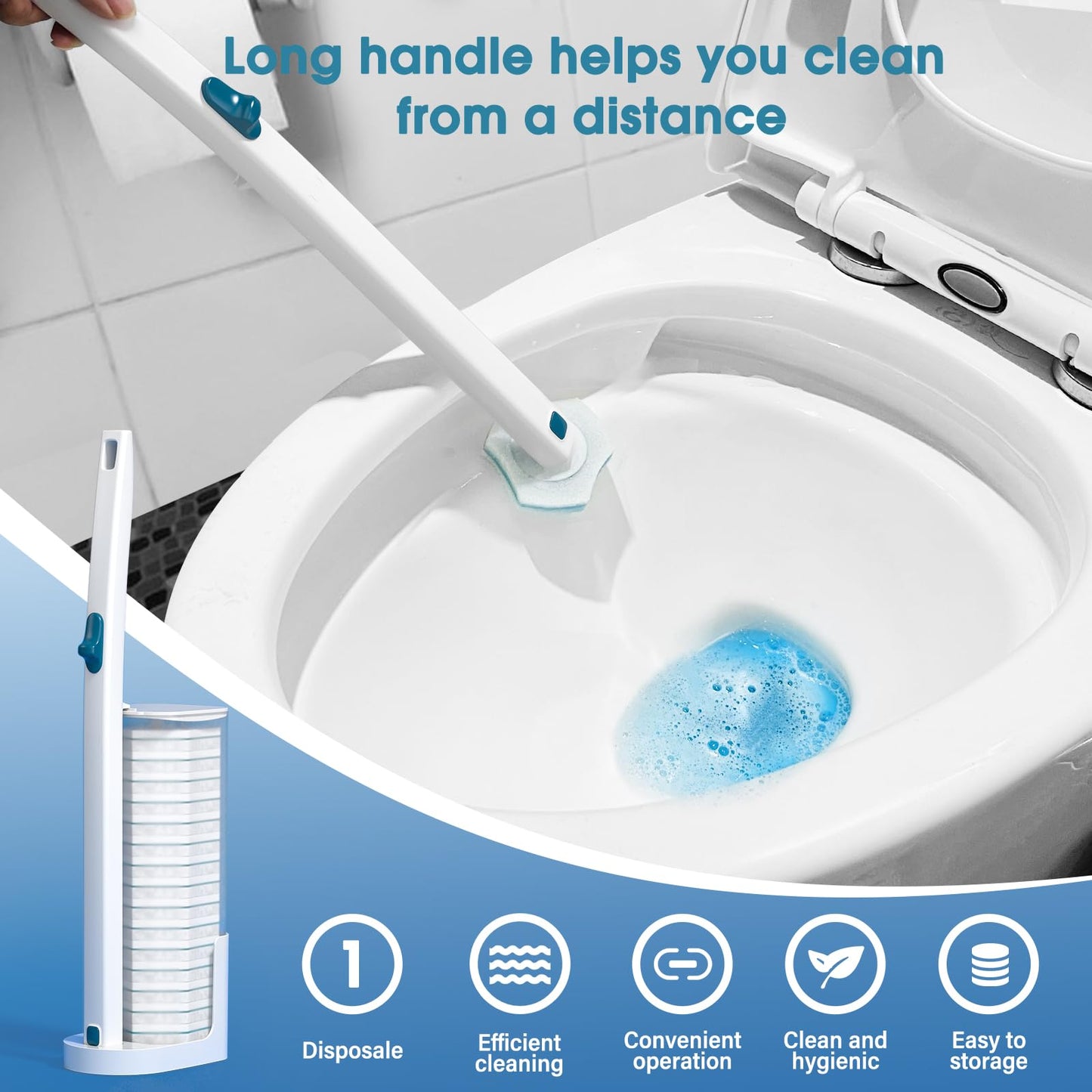 Disposable Toilet Brush with 48 PCS Toilet Refills, Disposable Toilet Cleaning System- Toilet Brushs, Storage Caddy and 48 Toilet Bowl Brush Refill Heads for Bathroom Cleaning