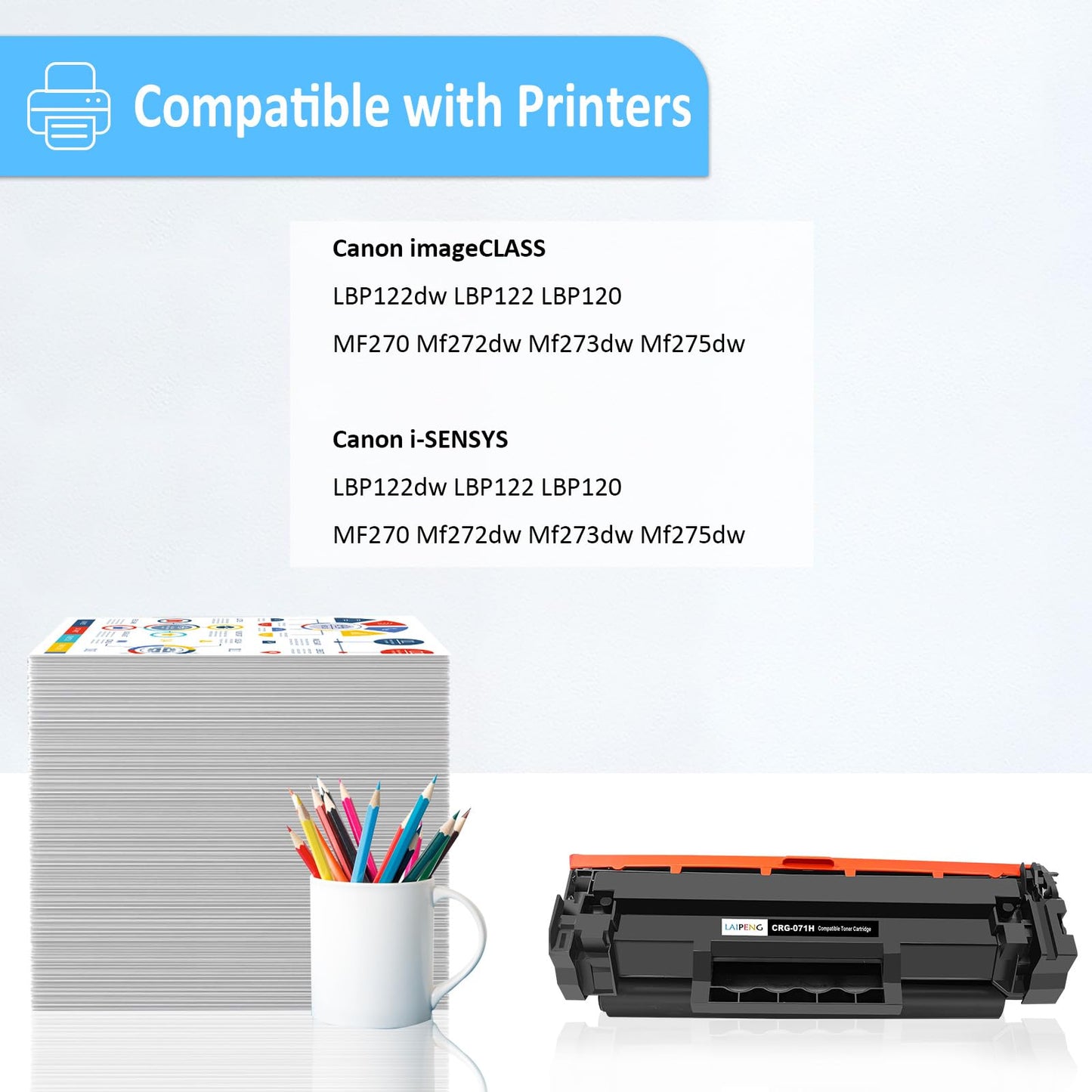 071H Toner Cartridge 2 Packs Compatible Replacement for Canon 071 071H Work with imageCLASS LBP122dw LBP122 LBP120 MF270 Printers High-Yields 2500 Pages (071H x 2)