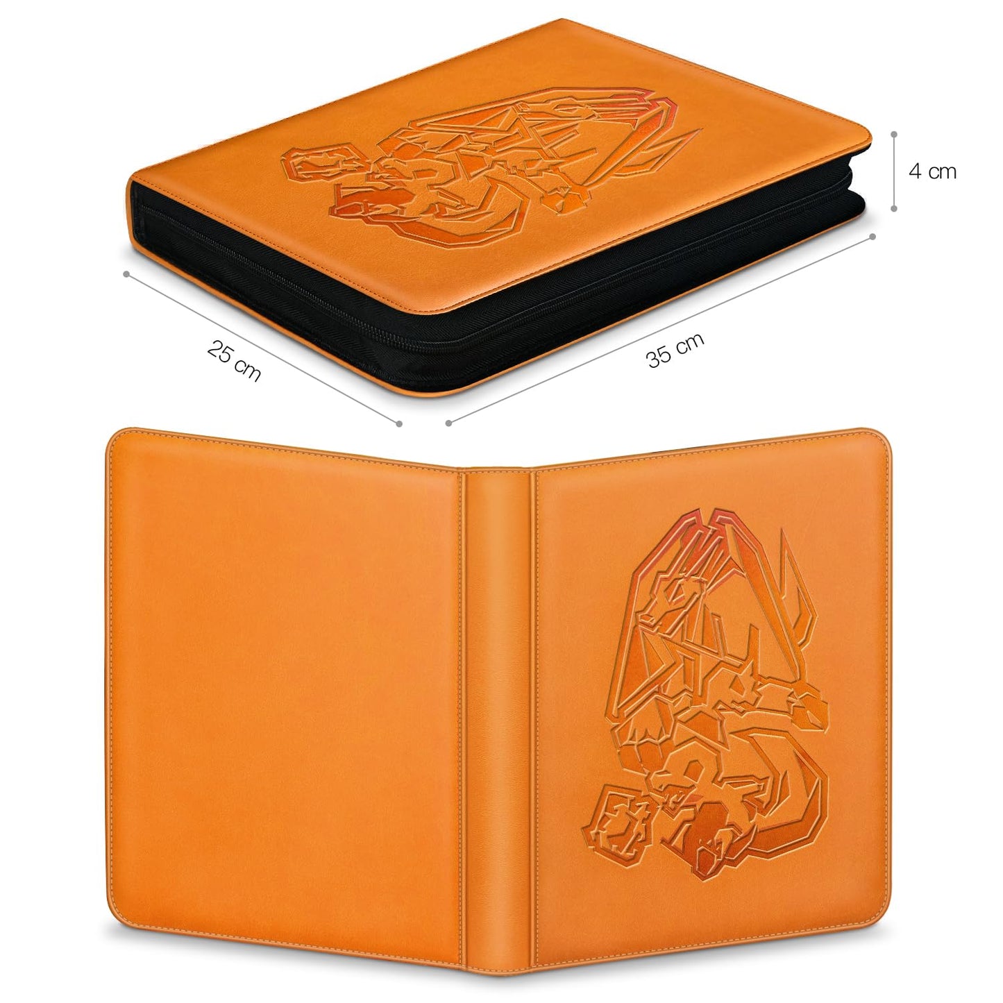 Card Binder 9 Pocket, Trading Card Zip Binder, 30 Side-Loading Pages, 540 Cards, Folder for Collectible Games (Orange)