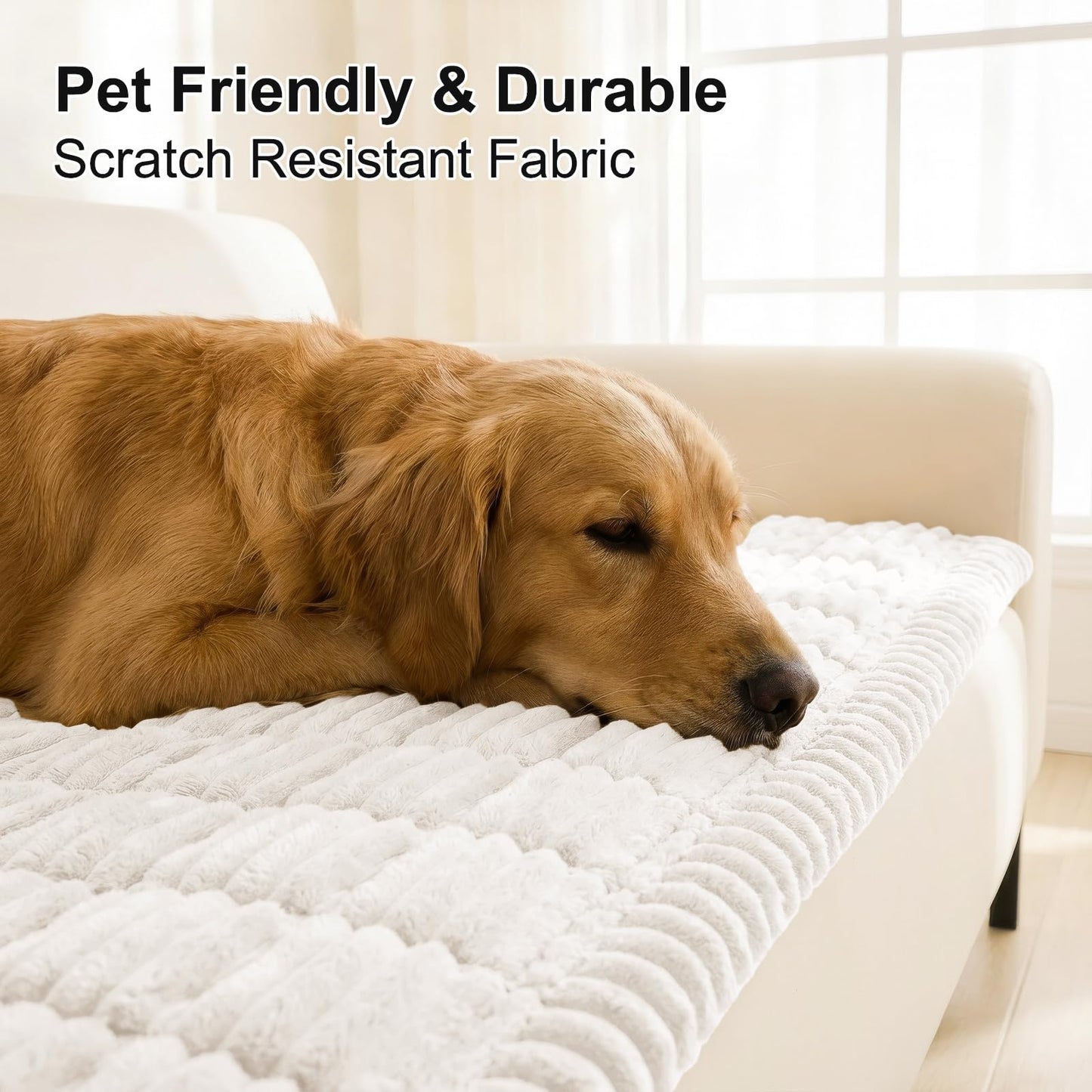 smiry Couch Cover for Dogs Washable, Non Slip Fuzzy Pet Couch Covers for 3 Cushion Sofa Pet Friendly, Thick Soft Sofa Slipcovers Cushion Protector (White, 27.6" x 82.7")