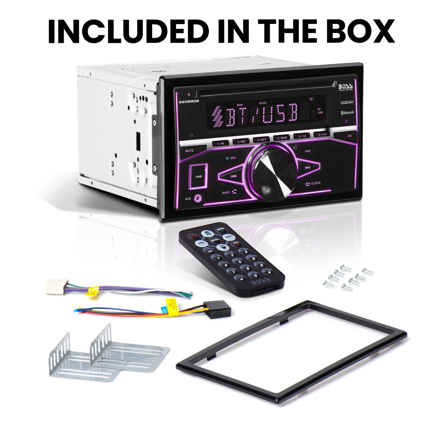 BOSS Audio Systems Elite 660BRGB Car Stereo - Double Din, Bluetooth Audio and Calling, MP3 Player, CD, USB Port, AUX Input, AM FM Radio Receiver, Multi Color Illumination