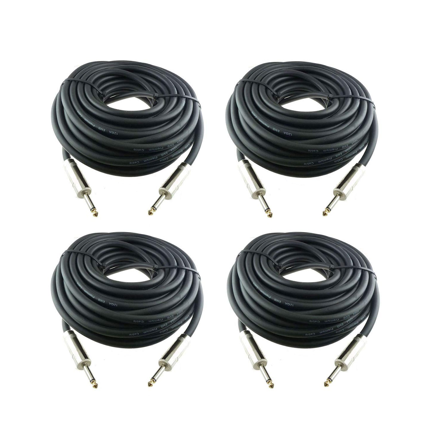 Yoico 4 Pack 25 Feet Professional Speaker Cables, 12 Gauge AWG 2-Conductor 1/4 Male Inch Heavy Duty Audio Amplifier Cord Wire