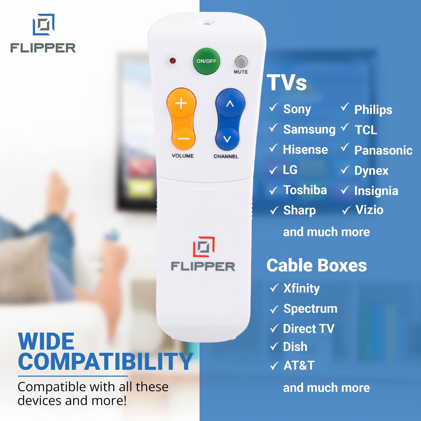 Flipper Big Button Universal TV Remote for Seniors, Elders - Easy Setup & Programmable Favorites Management, IR Devices - Infarred for TV, Cable Set Top Boxes (STBs) [Does Not Work Streaming] (2024)