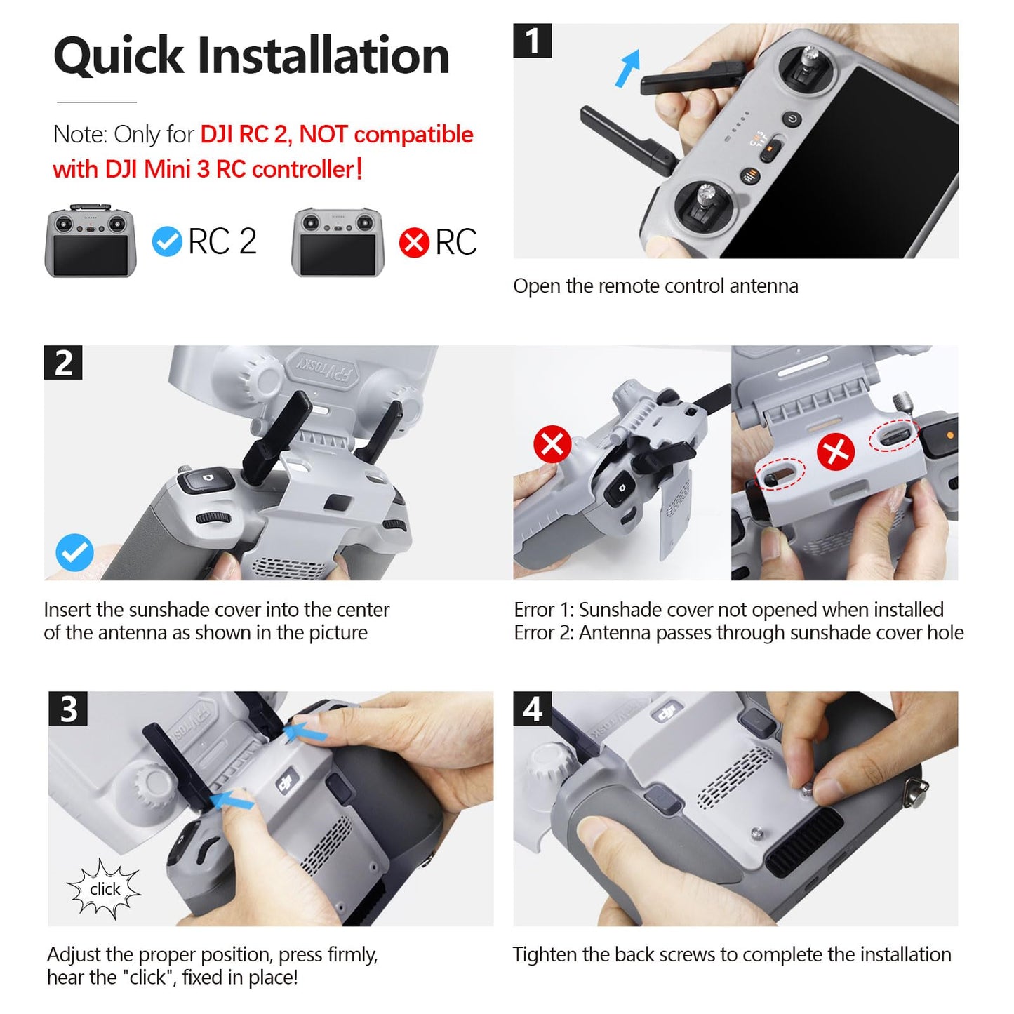 FPVtosky 3-IN-1 Lito X1/Mini 5/4 Pro RC 2 Sun Hood protective Cover + 2 Screen Protector + Lanyard Bundle, Compatible with DJI Mini 5/4 Pro/Avata 360/Air 3 RC2 Remote Controller Accessories