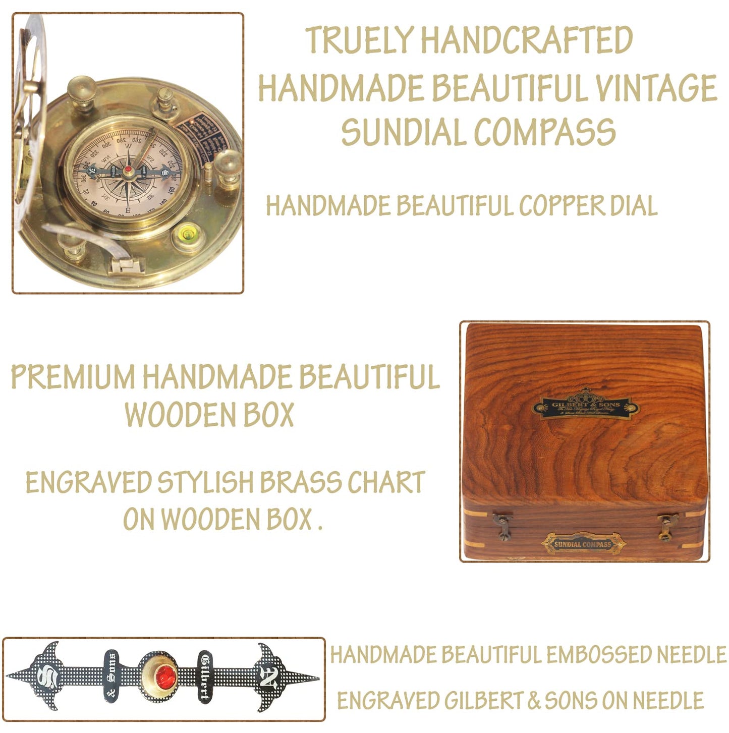 MAI - 5 inch Steampunk Sundial Compass Top Grade Perfectly Calibrated Large Brass Nautical Antique Vintage Style Compass with Wooden Box, birthday, baptism gifts, thanks giving, Valentine’s Day Gift.